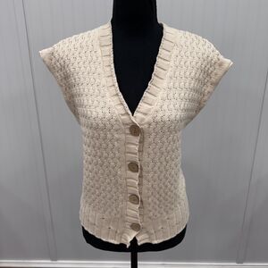 Unbranded Women's Medium Cream Button-Front Cotton Blend Sleeveless Sweater